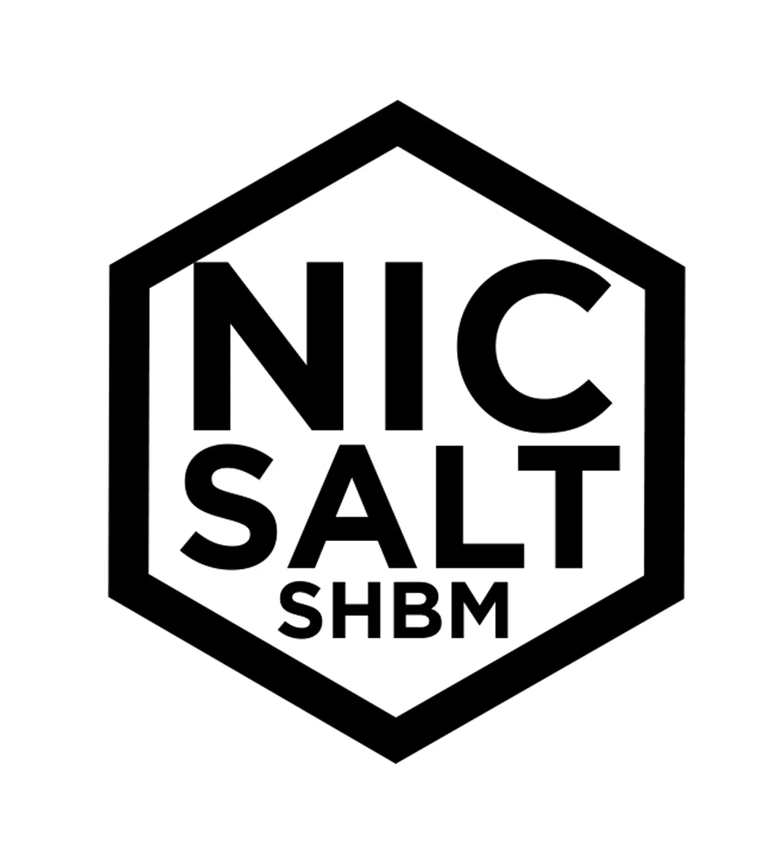 Logotipo hexagonal negro con texto apilado en negrita que dice “NIC SALT SHBM”