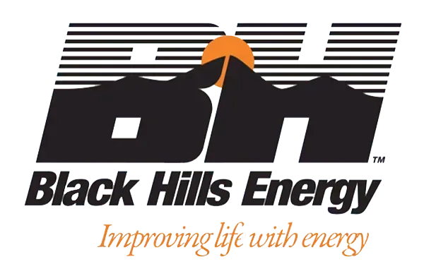 Black Hills Energy logo: black mountains with orange sun, 