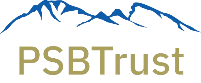 PSB Trust logo featuring blue mountain range above gold-colored text.