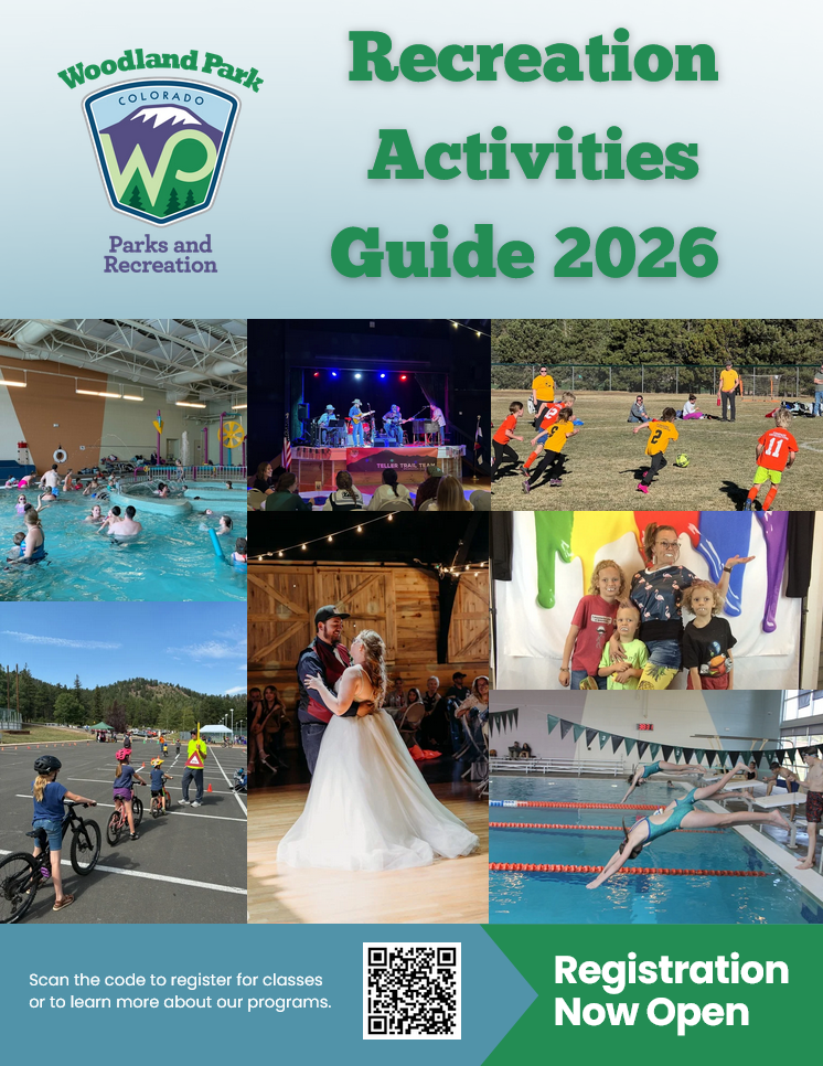 Parks & Recreation Activities Guide cover, 2026, featuring children and instructor on ice. 