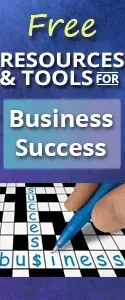 Advertisement for free business resources; crossword puzzle with 