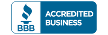 Blue and white BBB Accredited Business logo with the text