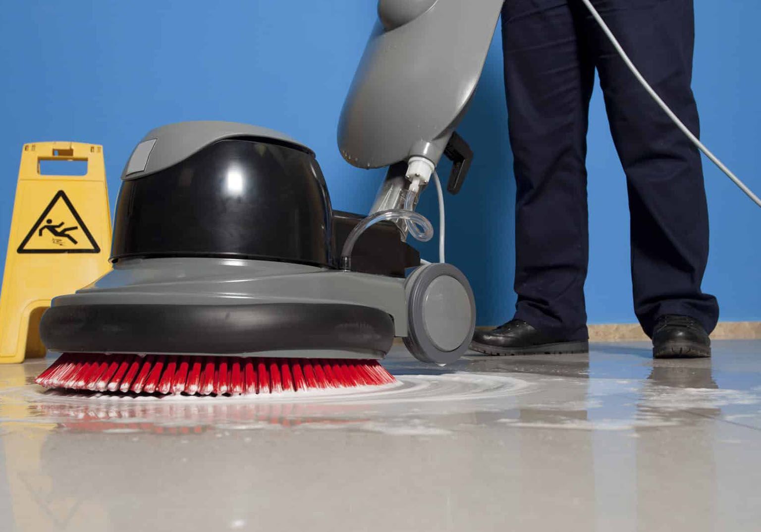 Floor polishing with cleaning machine