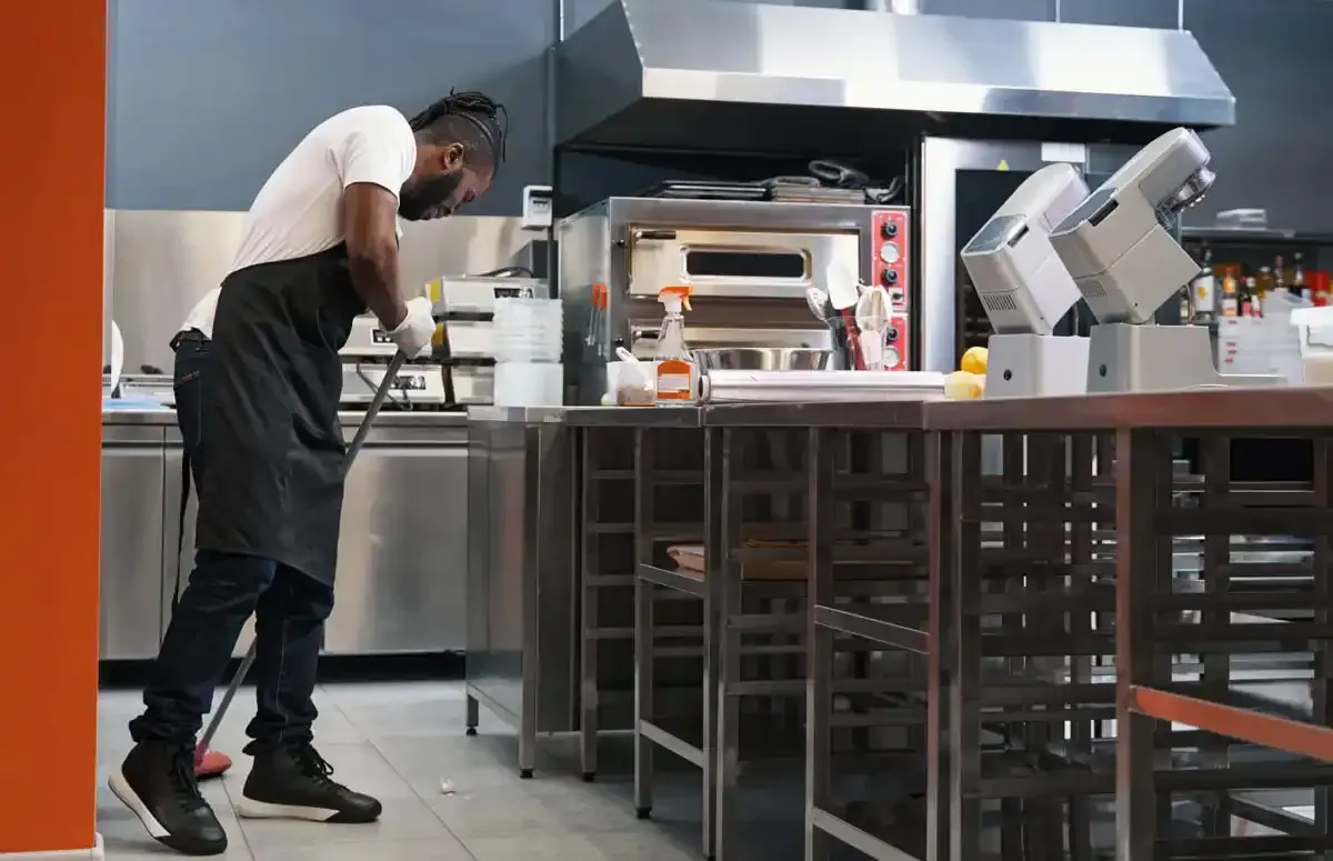 Cleaning commercial kitchen floor