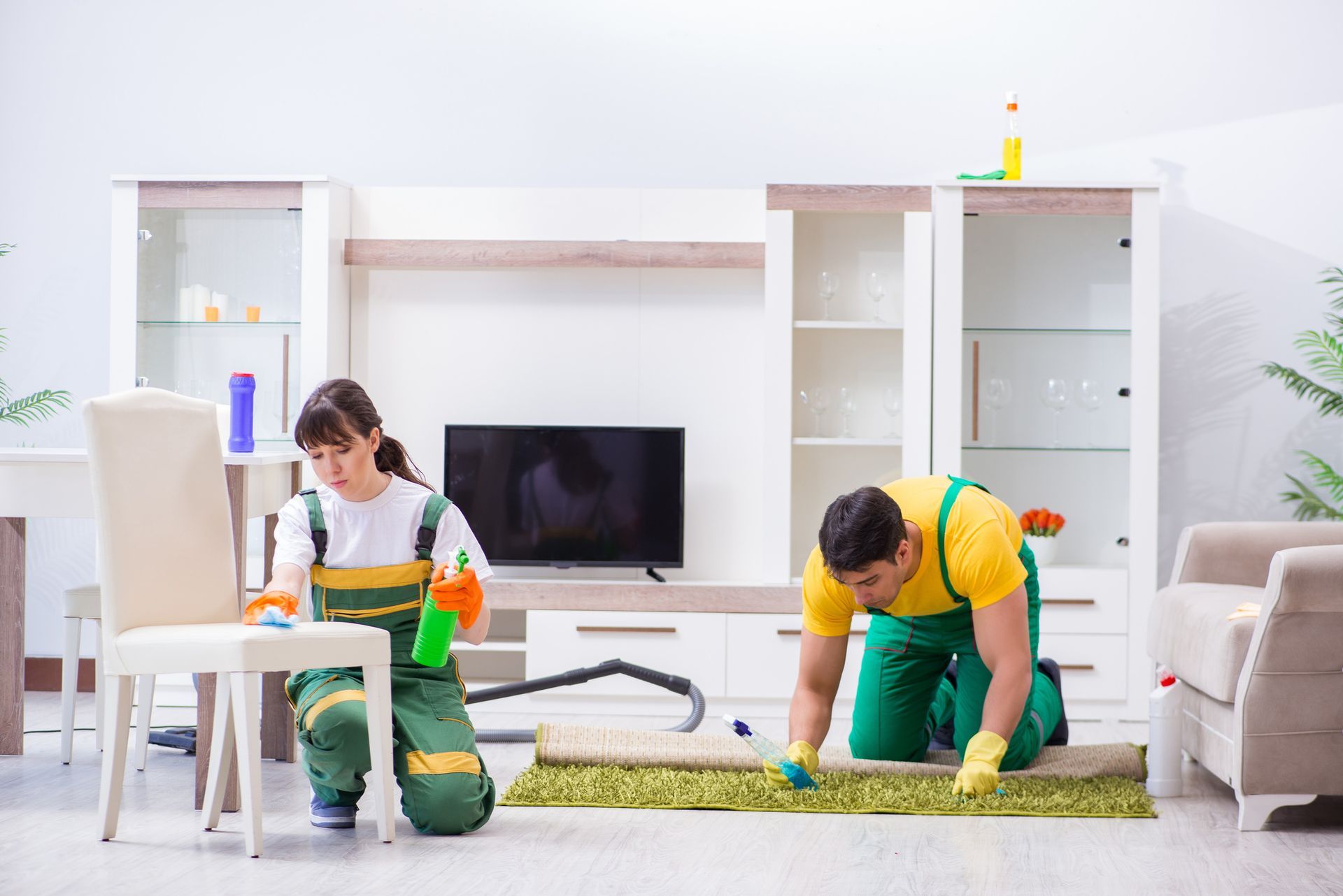 Cleaning team working indoors