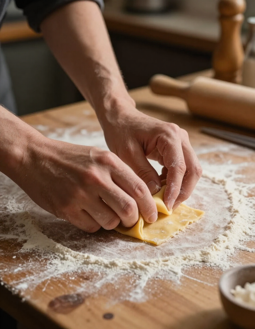 Handmade pasta being shaped in the Bella Luna kitchen