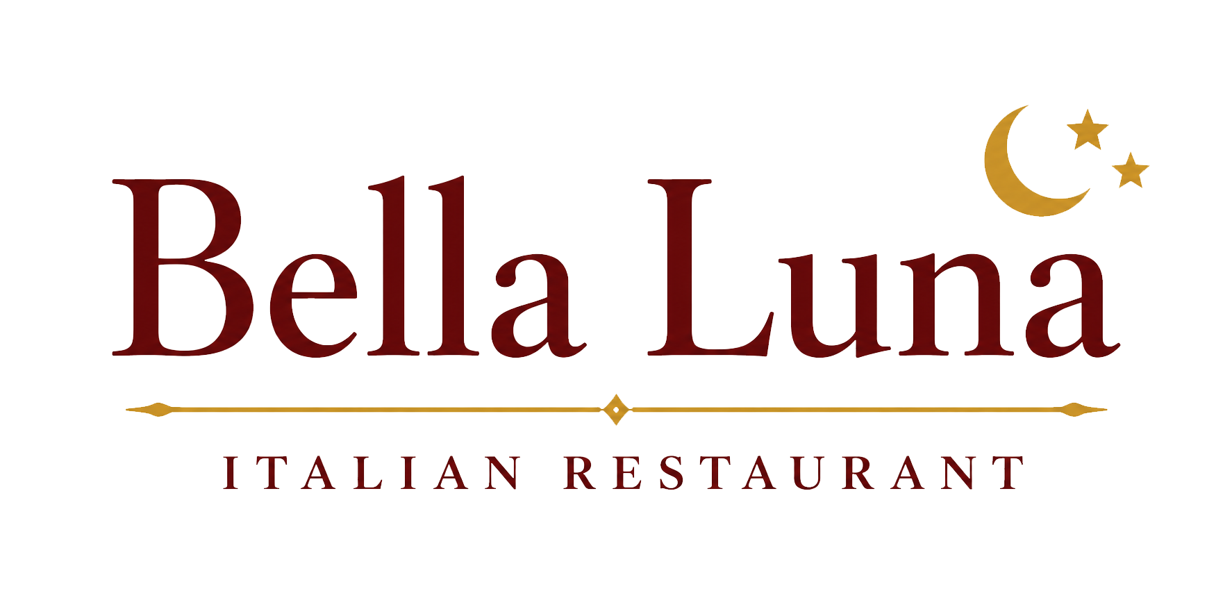 Bella Luna Italian Restaurant logo in gold on a black background