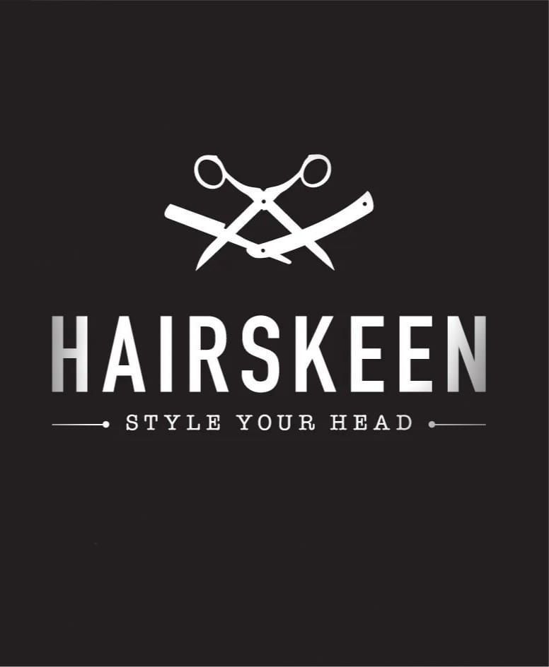 Un logo pour un salon de coiffure appelé hairskeen style your head