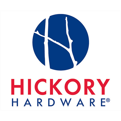 Hickory Hardware logo with blue circular woodgrain icon and red-and-blue text Hickory Hardware logo with blue circular woodgrain icon and red-and-blue text