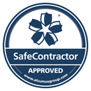 A blue circle with a flower on it that says safe contractor approved