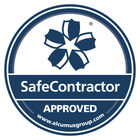 A blue circle with a flower on it that says safe contractor approved