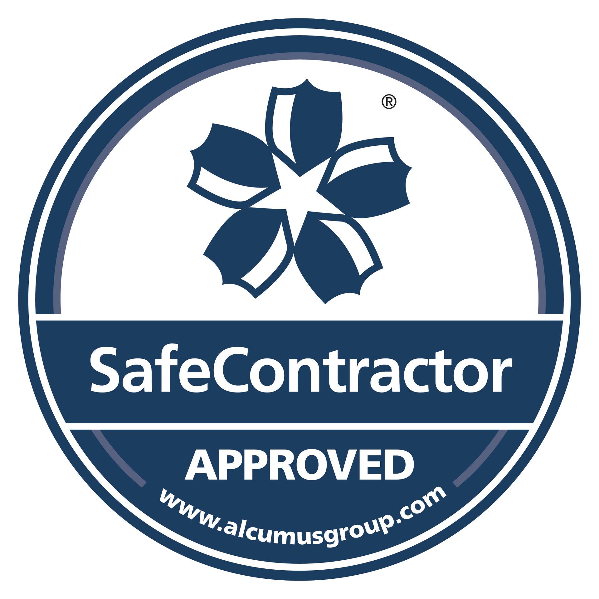 A blue circle with a flower on it that says safe contractor approved