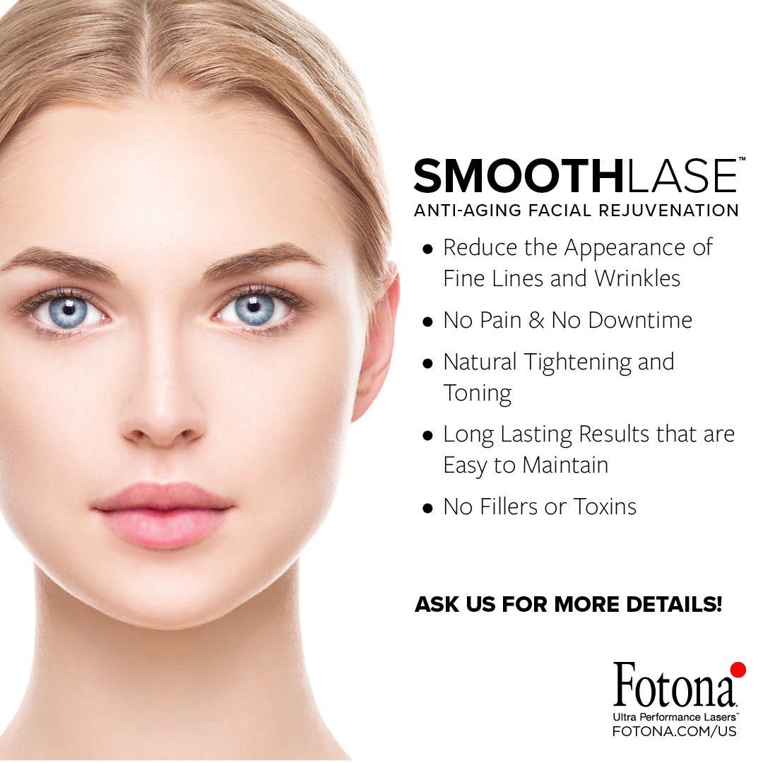 A woman 's face with the words smoothlase on it