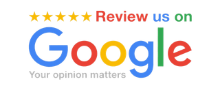“Review us on Google” banner with five gold stars and the Google logo; “Your opinion matters” underneath