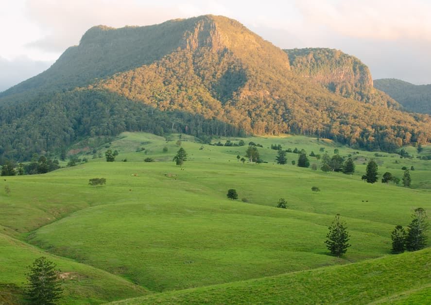 A Lush Green Field With a Mountain in the Background — Totally Skip Bins in Cryna, QLD