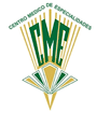 Logotipo del Centro Médico de Especialidades: verde, dorado y blanco, con texto
