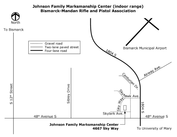 A map showing the location of the johnson family marksmanship center
