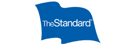 A blue flag with the standard logo on it