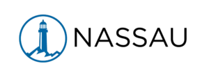 A logo for nassau with a lighthouse in a circle