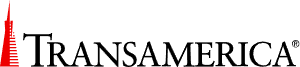 A transamerica logo with a red tower in the background