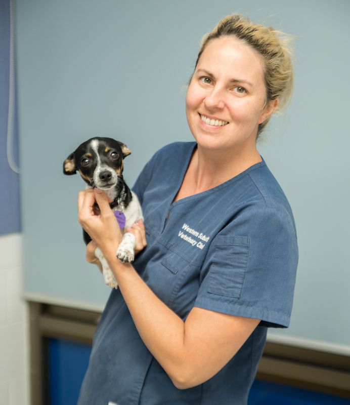 Rebecca with a beagle dog