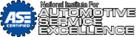 ASE Certified logo. Blue and white gear design with ASE Certified logo. Blue and white gear design with
