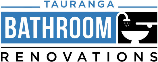 Tauranga Bathroom Renovations logo with blue and black text and a stylized bathtub icon