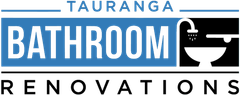 Tauranga Bathroom Renovations logo with blue and black text and a stylized bathtub icon