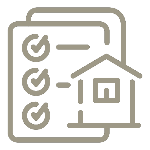 Checklist icon with a house outline, suggesting home inspection or move-in tasks