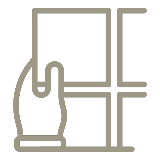 Simple line icon of a hand touching a window or glass panel