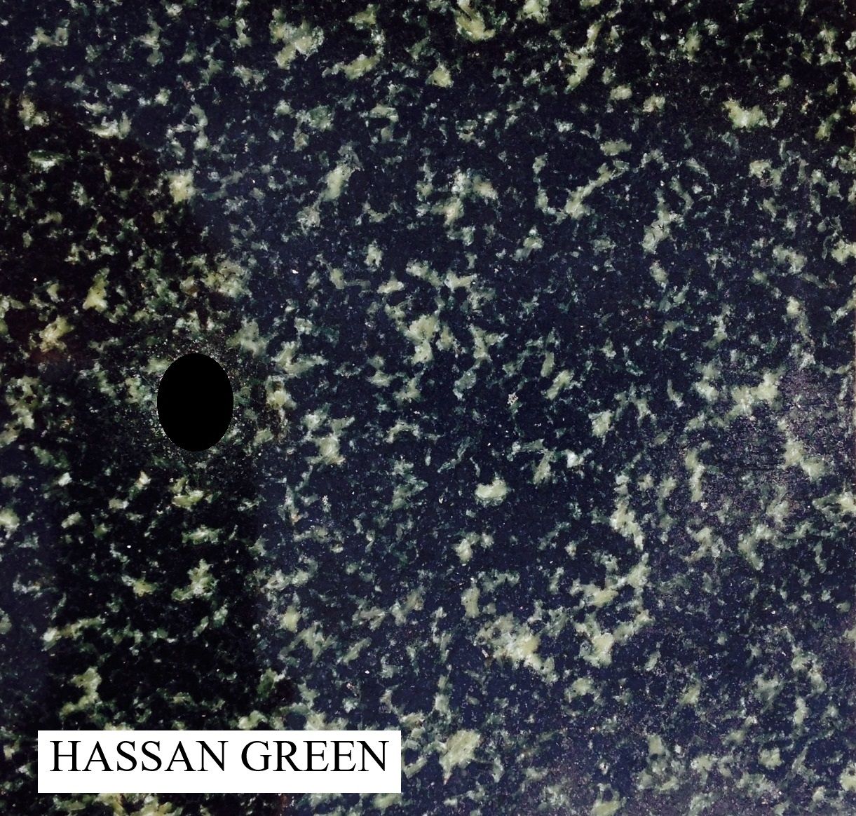 Dark Green Speckled Granite With a Black Hole, Labelled — Mid Coast Monuments In Wauchope, NSW