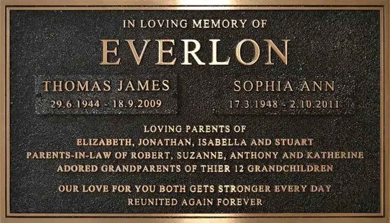 Bronze Memorial Plaque for Everlon — Mid Coast Monuments In Kempsey, NSW