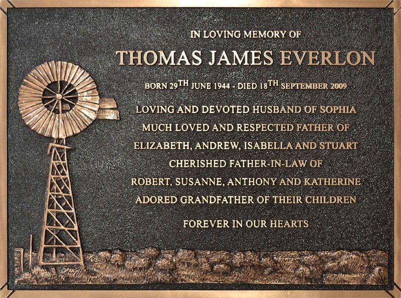 Bronze Memorial Plaque With a Windmill — Mid Coast Monuments In Forster, NSW