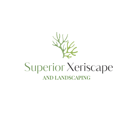 Superior Xeriscape and Landscaping logo with green plant icon on white background