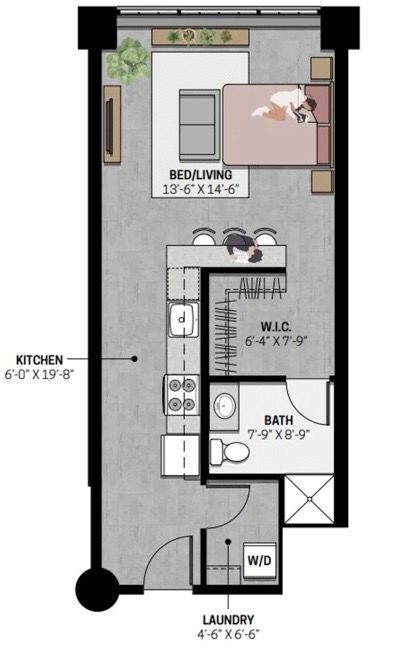 A black and white floor plan of a small apartment