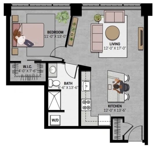 A floor plan shows a bedroom and a living room