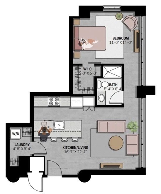 A black and white floor plan of a bedroom apartment
