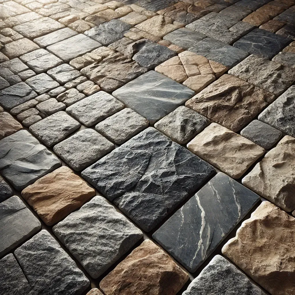 There are many different types of stone tiles on the floor.