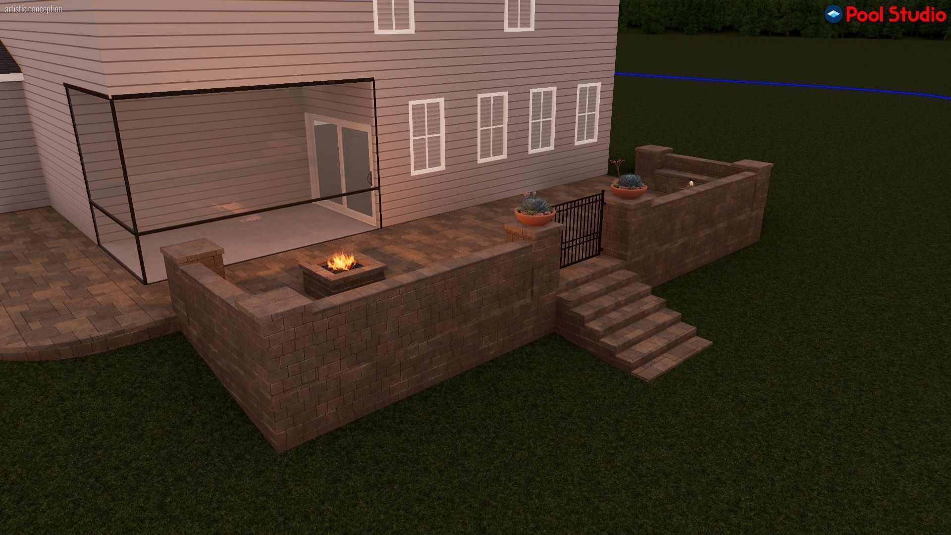 3D design of paver patio for homeowners