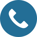 White phone handset icon in a blue circle.
