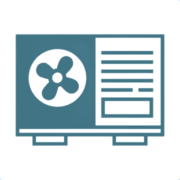Blue-grey air conditioner icon with fan and ventilation panel
