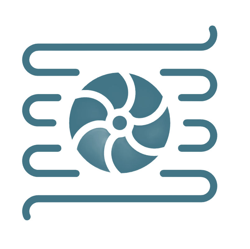 Ic&ocirc;ne d'&eacute;ventail turquoise avec des lignes de vent incurv&eacute;es sur fond blanc