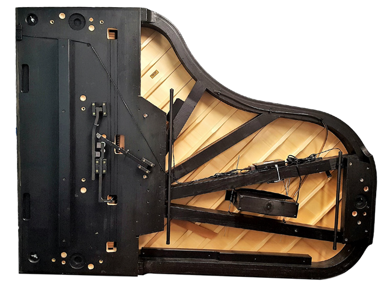 The inside of a piano is shown