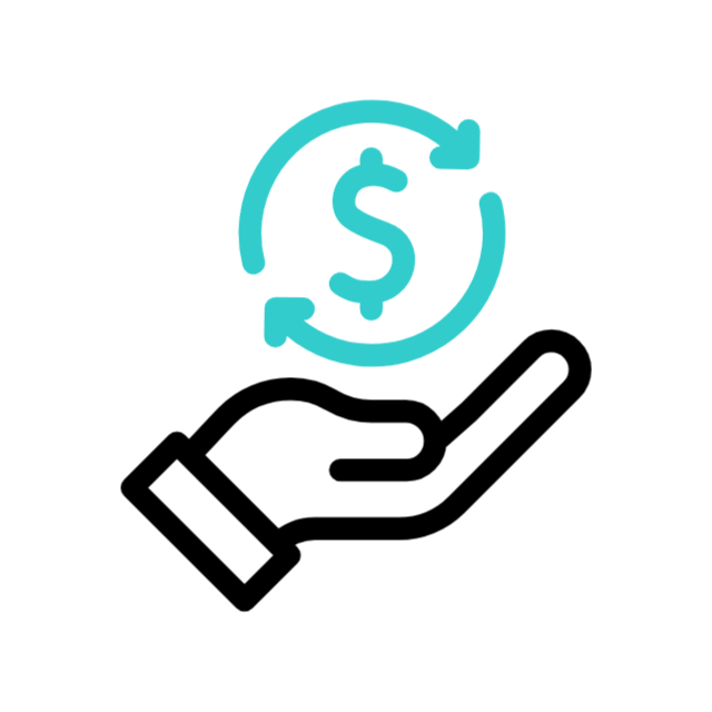 Hand holding dollar sign with circular arrows, indicating a financial transaction.
