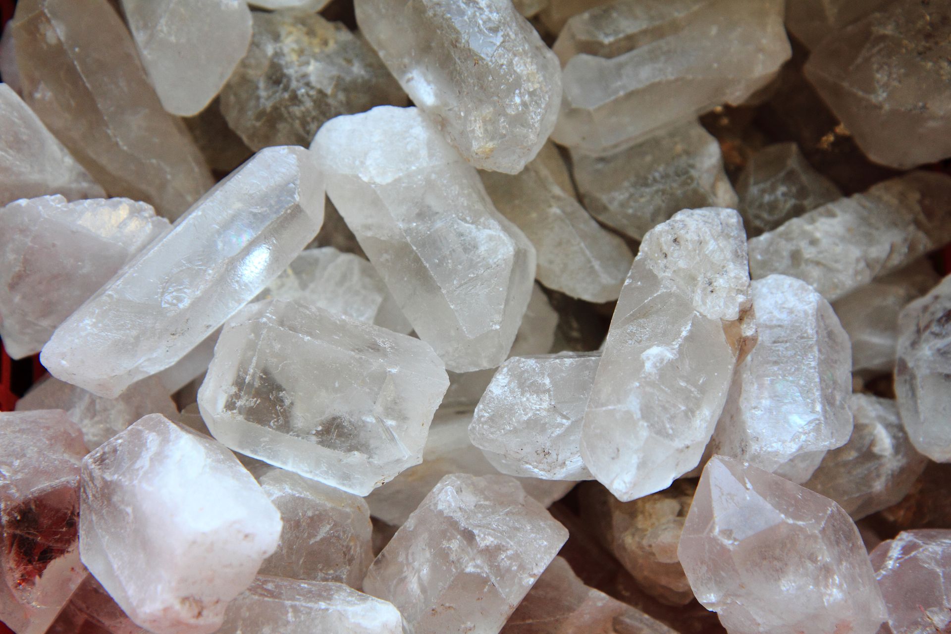 Close-up of translucent white crystals scattered together