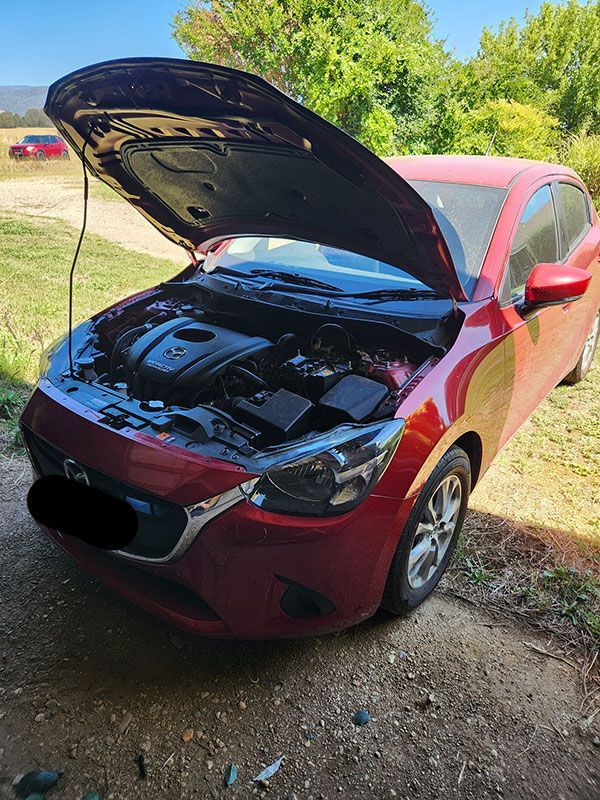 A Red Car with The Hood up Is — Genesis Automotive Services in Lavington, NSW