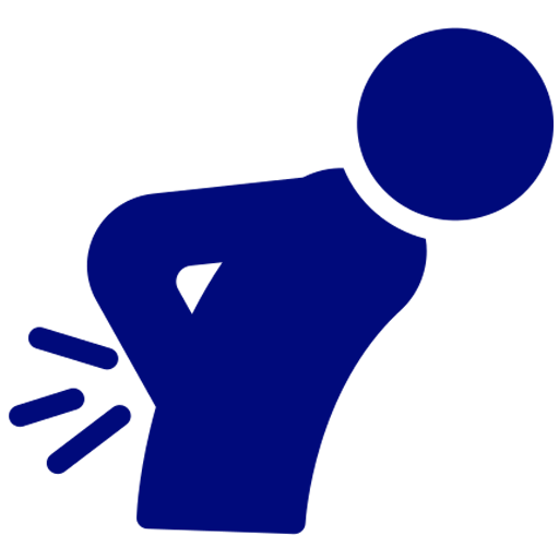 Blue icon of a person clutching their lower back, suggesting back pain