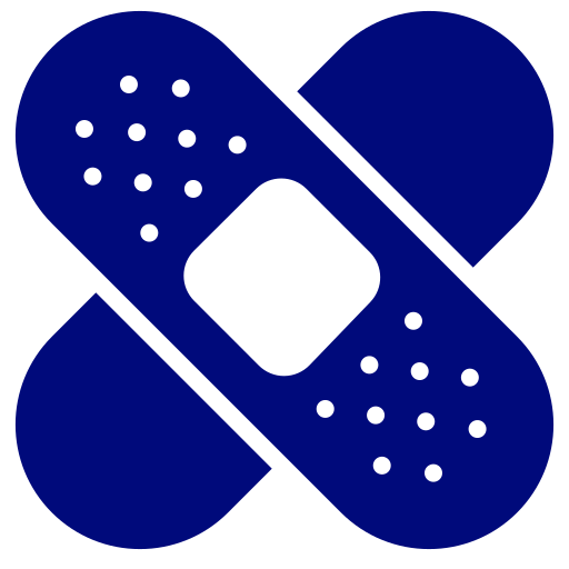 Blue bandage icon with white dots and a white center square crossed diagonally