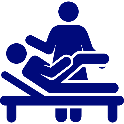 Blue icon of a person receiving massage treatment on a table