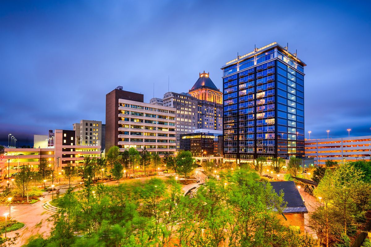 High-rise buildings with trees in front of them